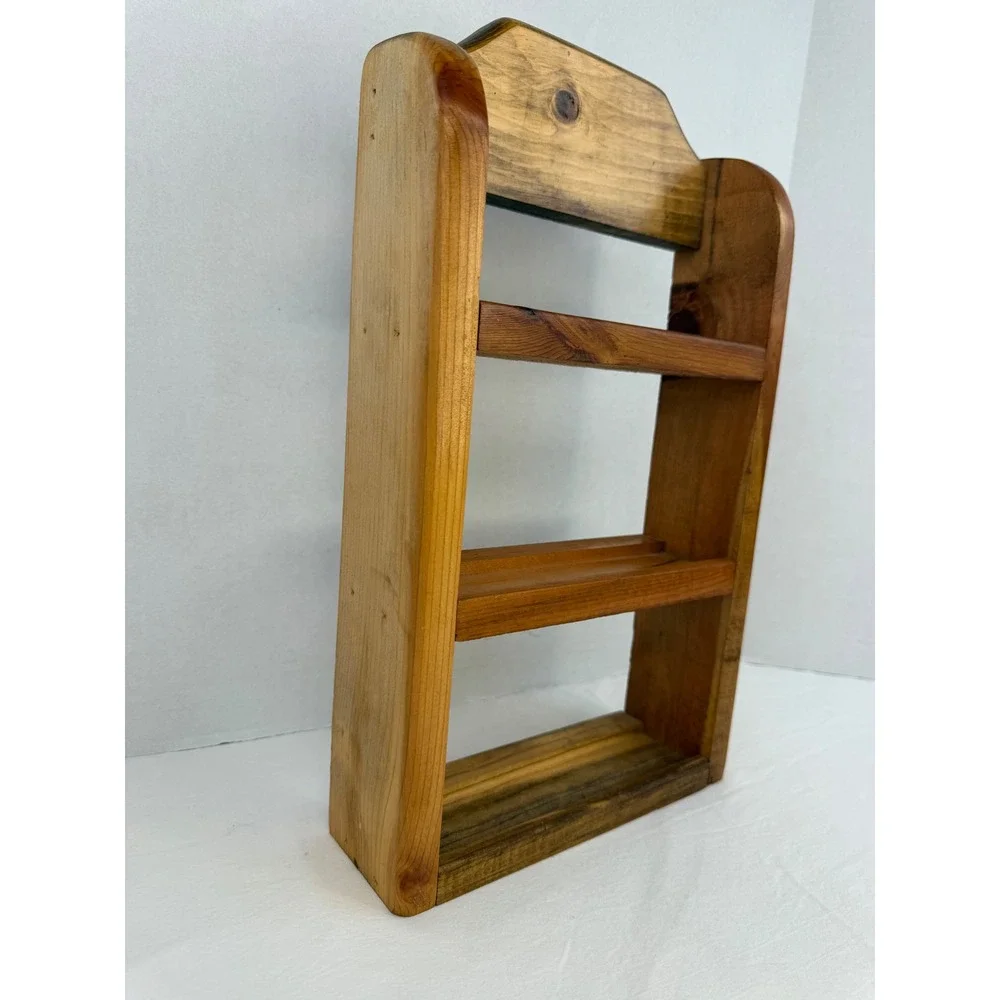 Handmade Rustic Wood Spice Rack Wall Mounted 3 Tier Display Shelf Farmhouse